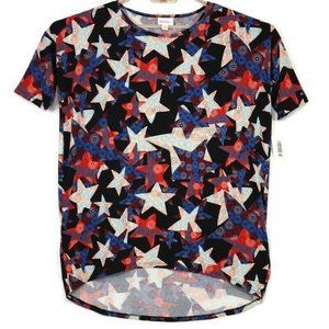 LuLaRoe Irma Tunic Shirt T-Shirt Black Red White Blue Stars‎ Oversized XS